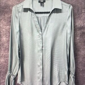 PAIGE Light Sage Green Button-Front Shirt Blouse